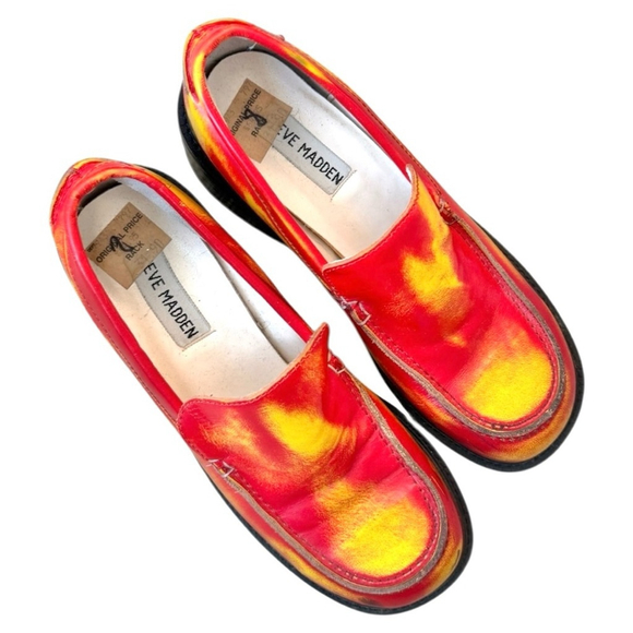 RARE Vintage Y2K Steve Madden Heat Map Chunky Platform Leather Loafers Size 8 - Picture 3 of 12